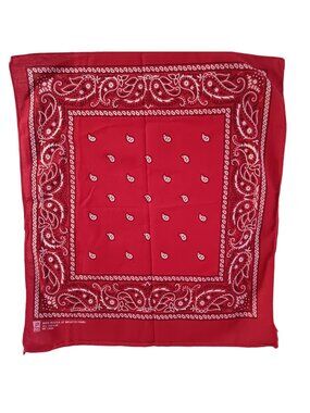 Vintage Bandana Scarf Hanky Red Paisley Cotton By Paris 20" X 18" Western Style